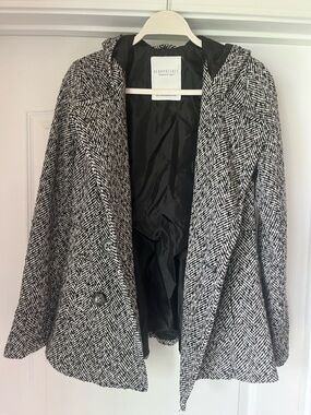 Aeropostale Black & White Herringbone Double-Breasted Pea Coat